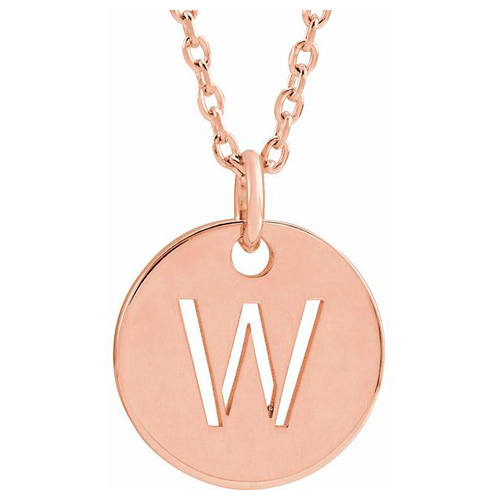 14k Rose Gold Cut-out Initial W Disc Necklace