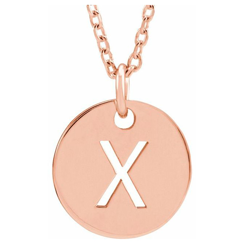 14k Rose Gold Cut-out Initial X Disc Necklace