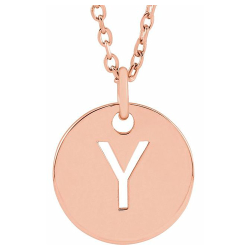 14k Rose Gold Cut-out Initial Y Disc Necklace