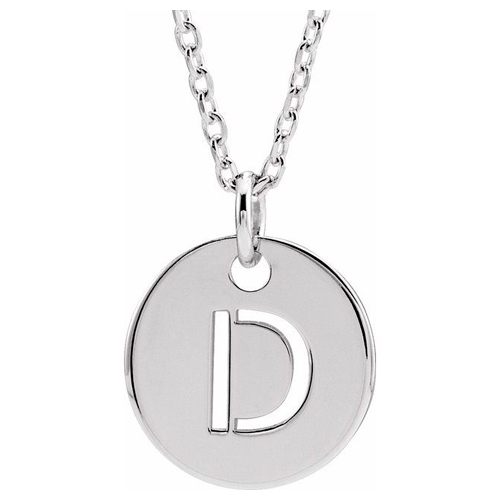 14k White Gold Cut-out Initial D Disc Necklace