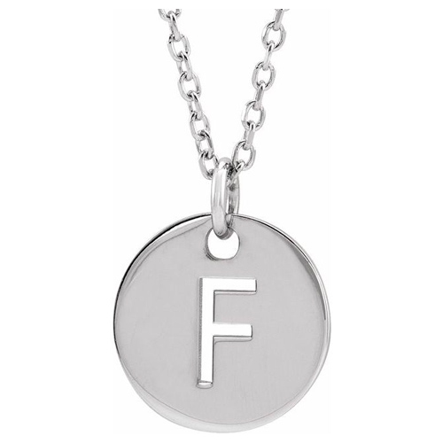14k White Gold Cut-out Initial F Disc Necklace