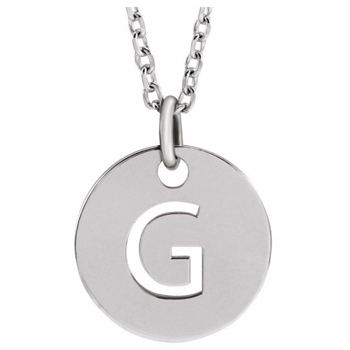 14k White Gold Cut-out Initial G Disc Necklace