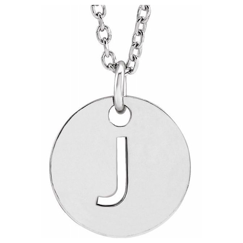 14k White Gold Cut-out Initial J Disc Necklace
