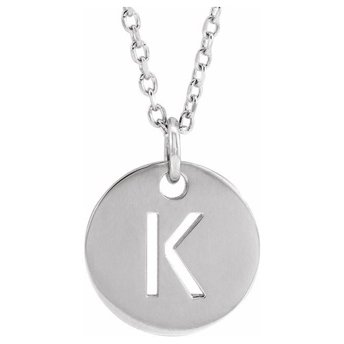 14k White Gold Cut-out Initial K Disc Necklace