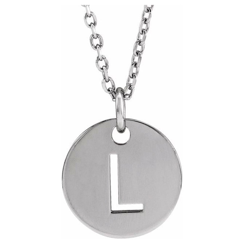 14k White Gold Cut-out Initial L Disc Necklace