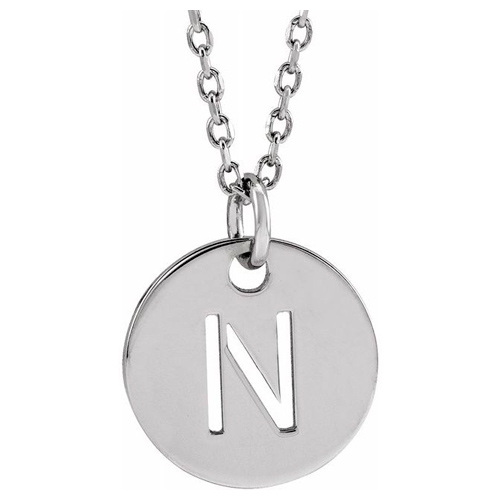 14k White Gold Cut-out Initial N Disc Necklace