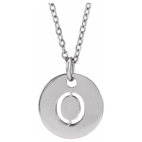 14k White Gold Cut-out Initial O Disc Necklace