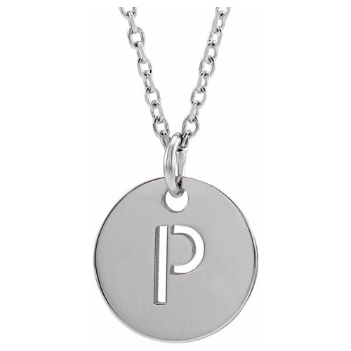 14k White Gold Cut-out Initial P Disc Necklace