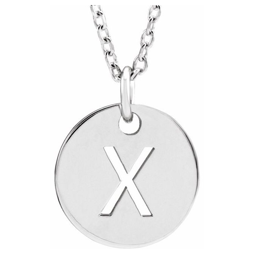 14k White Gold Cut-out Initial X Disc Necklace