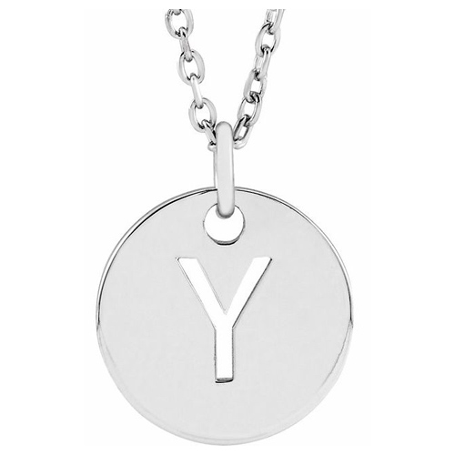 14k White Gold Cut-out Initial Y Disc Necklace