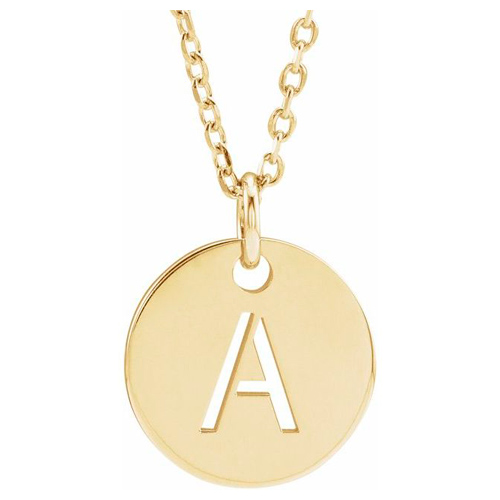 14k Yellow Gold Cut-out Initial A Disc Necklace