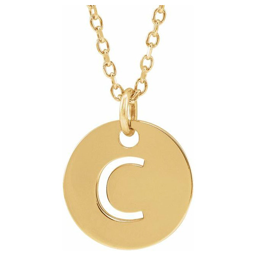 14k Yellow Gold Cut-out Initial C Disc Necklace
