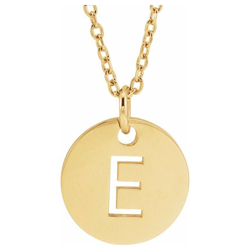 14k Yellow Gold Cut-out Initial E Disc Necklace