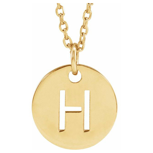 14k Yellow Gold Cut-out Initial H Disc Necklace