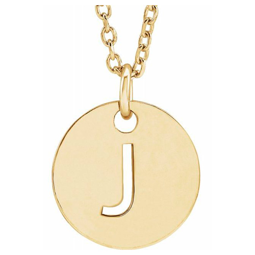 14k Yellow Gold Cut-out Initial J Disc Necklace