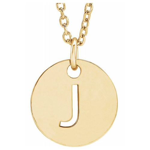 14k Yellow Gold Cut-out Initial J Disc Necklace