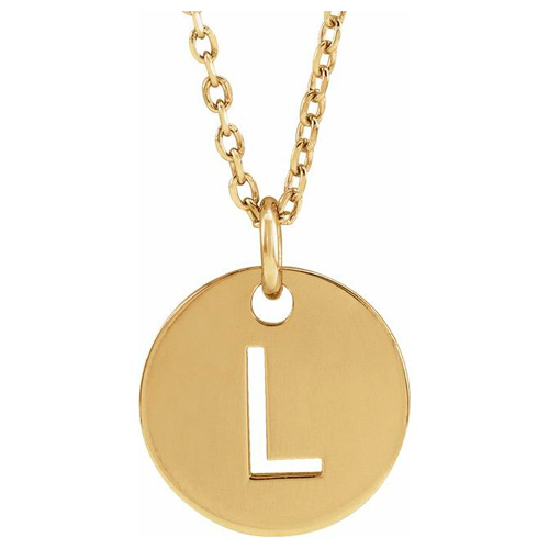 14k Yellow Gold Cut-out Initial L Disc Necklace