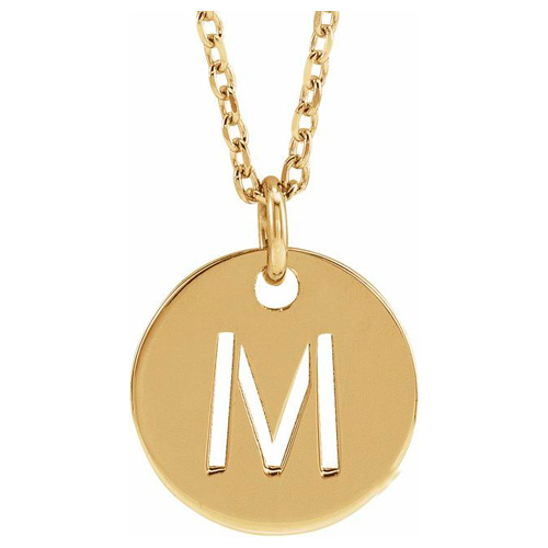 14k Yellow Gold Cut-out Initial M Disc Necklace