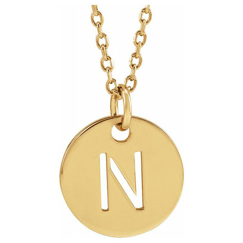 14k Yellow Gold Cut-out Initial N Disc Necklace