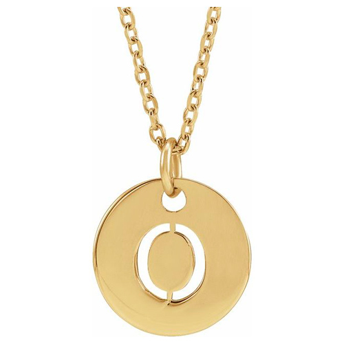 14k Yellow Gold Cut-out Initial O Disc Necklace