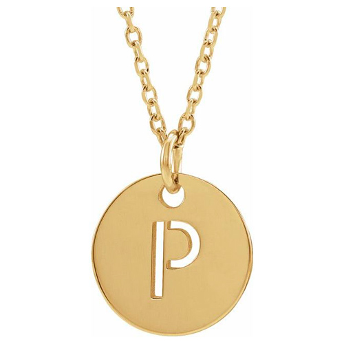 14k Yellow Gold Cut-out Initial P Disc Necklace