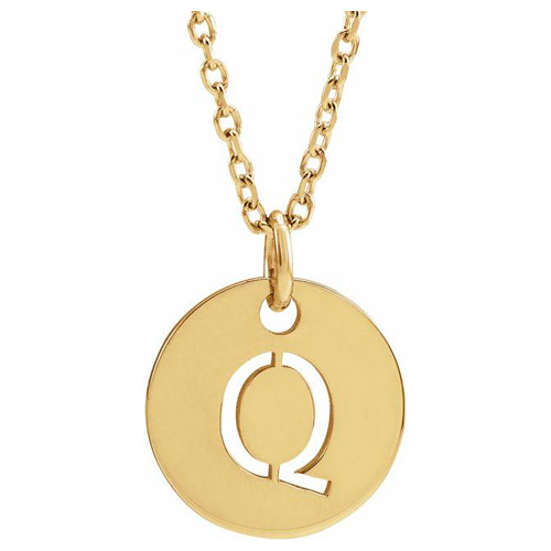 14k Yellow Gold Cut-out Initial Q Disc Necklace