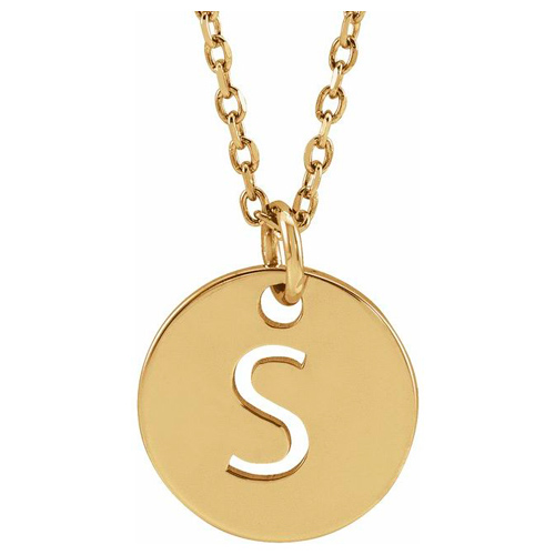 14k Yellow Gold Cut-out Initial S Disc Necklace