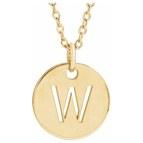 14k Yellow Gold Cut-out Initial W Disc Necklace
