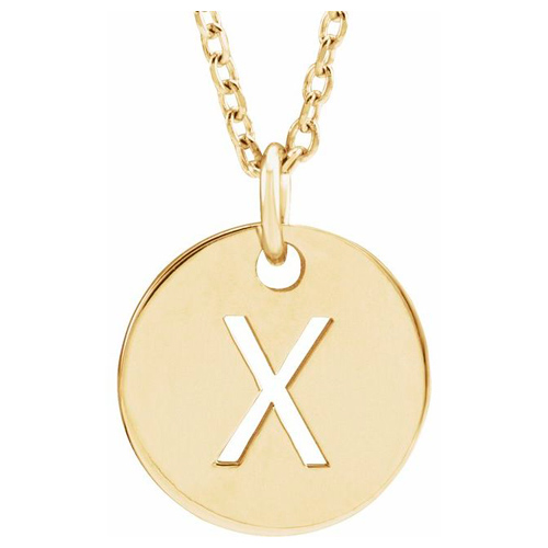 14k Yellow Gold Cut-out Initial X Disc Necklace
