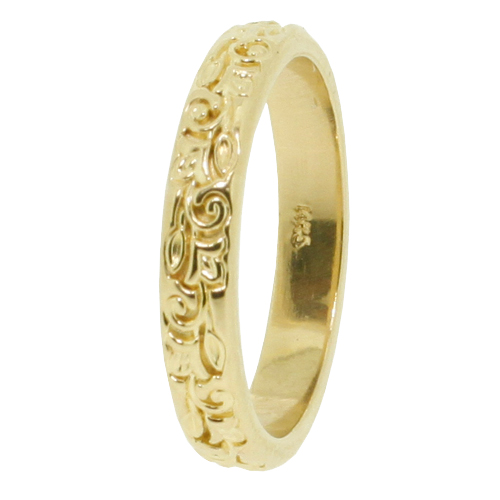 14k Yellow Gold Floral Wedding Band 3mm