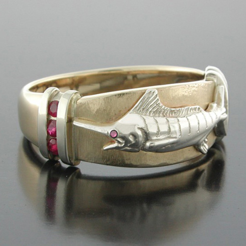 14kt Two-tone Gold Marlin Ruby Platform Ring