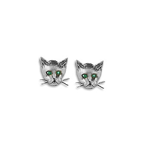 Kitten Face Stud Earrings Sterling Silver