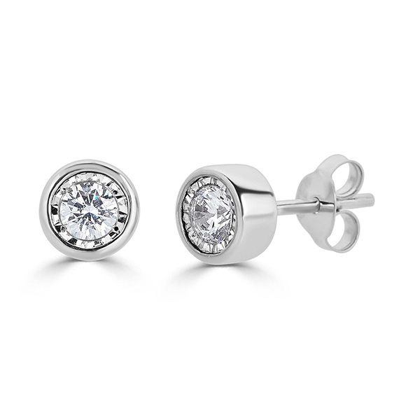 14k White Gold 1/4 ct tw Bezel Set Natural Diamond Stud Earrings