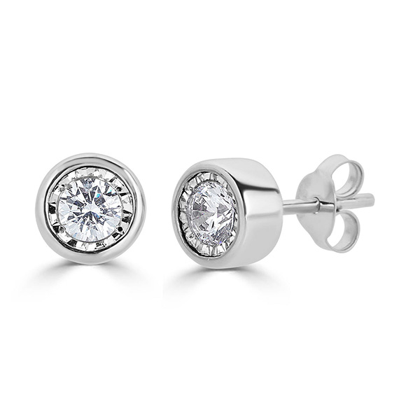 14k White Gold 1/2 ct tw Bezel Set Natural Diamond Stud Earrings