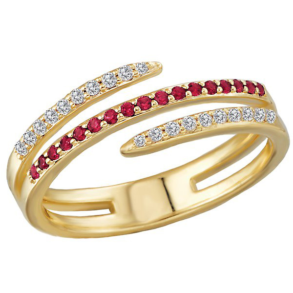 14k Yellow Gold Ruby and Diamond Swirl Wrap Ring