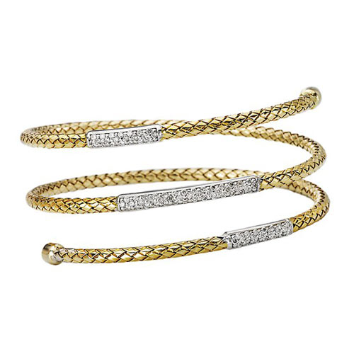 14k Two-tone Gold .62 ct tw Diamond 3-Row Bar Tension Bangle Bracelet