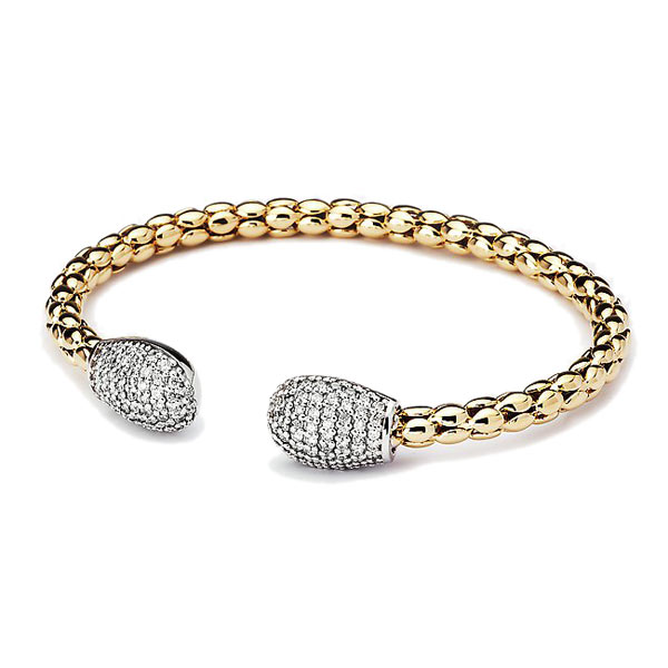 14k Yellow Gold .62 ct tw Diamond Popcorn Bangle Bracelet