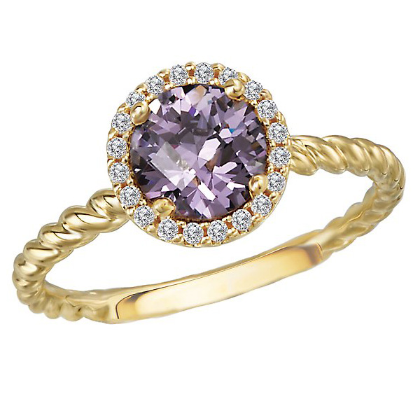 14k Yellow Gold 0.75 ct Amethyst and Diamond Halo Ring