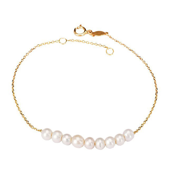 14k Yellow Gold Freshwater Cultured Pearl Row Bracelet 