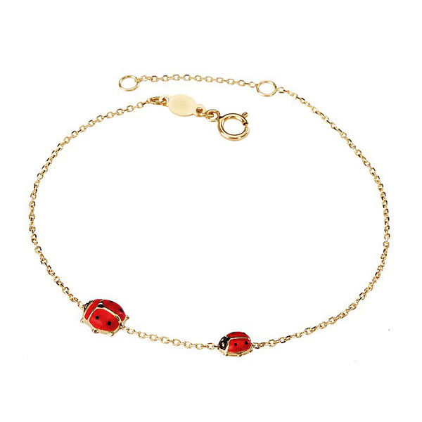 14k Yellow Gold Enamel Ladybug Duo Bracelet