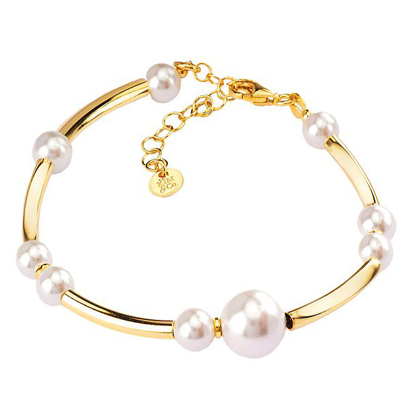 Gold-plated Sterling Silver Freshwater Cultured Pearl Curved Bar Bracelet