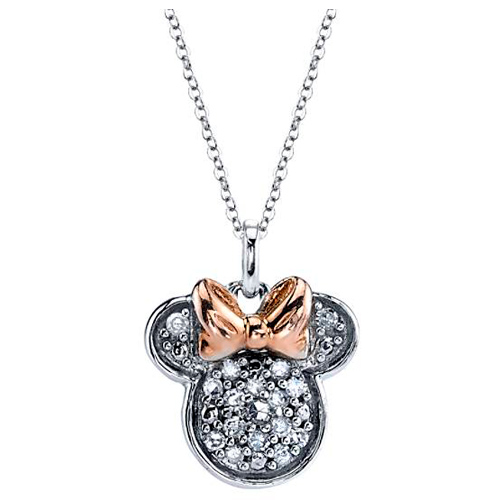 Sterling Silver and Rose Gold Minnie Mouse Icon Diamond Necklace