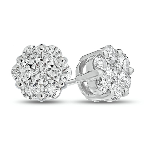 14kt White Gold .50 ct tw Diamond Flower Cluster Stud Earrings