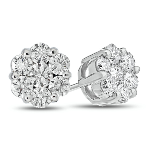 14kt White Gold .75 ct tw Diamond Flower Cluster Stud Earrings