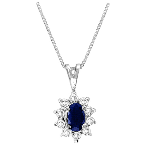 14kt White Gold 1/5 ct Sapphire Necklace with Diamonds
