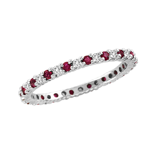 14kt White Gold Ruby Eternity Wedding Band with Diamonds