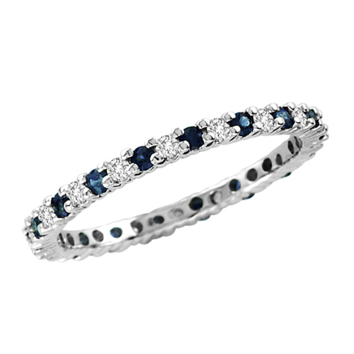 14kt White Gold Sapphire Eternity Wedding Band with Diamonds
