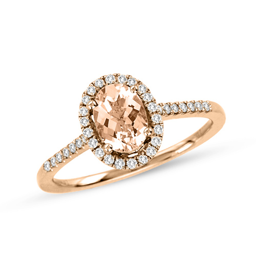 14kt Rose Gold 3/4 ct Morganite Ring with 1/4 ct  Diamond Accents