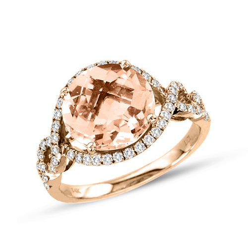 14kt Rose Gold 3.3 ct Morganite Ring with .47 ct  Diamond Accents