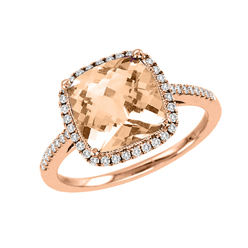 14kt Rose Gold 2.4 ct Morganite Ring with .23 ct  Diamond Accents